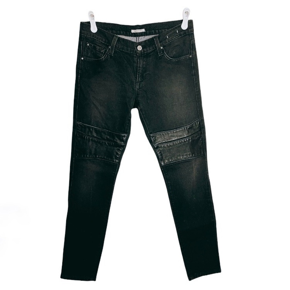 James Icon Jeans "Jagger" Black Moto Leather Knee Pad Skinny Jeans